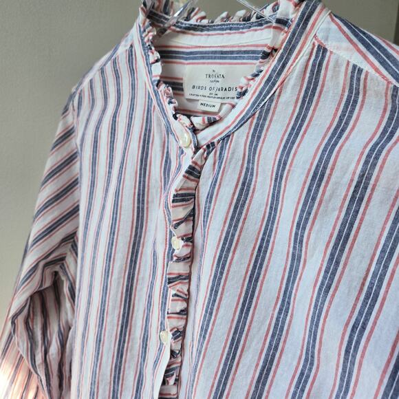 Trovata Birds of Paradis Michelle Striped Ruffle Button Down Long Sleeve Medium - Picture 6 of 7
